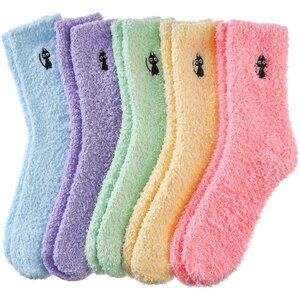 ⚡Women 5 Pairs Cat Soft Fuzzy Cozy Sleeping Microfiber Winter Warm Slipper Socks